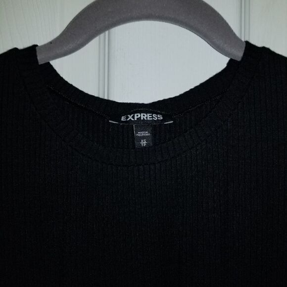 Express Black Ribbed Tie Front Tee Top XS - Picture 6 of 7